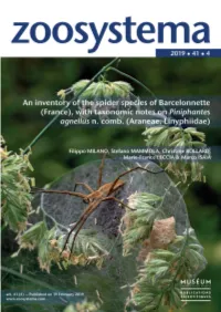 An Inventory of the Spider Species of Barcelonnette (France), with Taxonomic Notes on Piniphantes Agnellus N