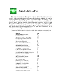 Animal Life Span Data