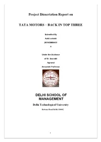 Project Dissertation Report on TATA MOTORS – BACK in TOP THREE