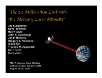The 24 Million Km Link with the Mercury Laser Altimeter