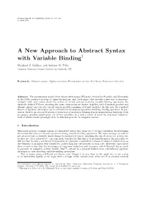 A New Approach to Abstract Syntax with Variable Binding1