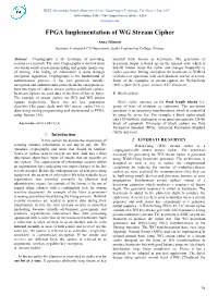 FPGA Implementation of WG Stream Cipher