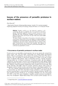 Issues of the Presence of Parasitic Protozoa in Surface Waters