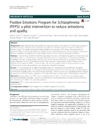 (PEPS): a Pilot Intervention to Reduce Anhedonia and Apathy