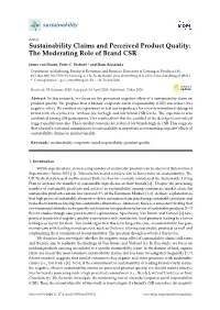 Sustainability Claims and Perceived Product Quality: the Moderating Role of Brand CSR