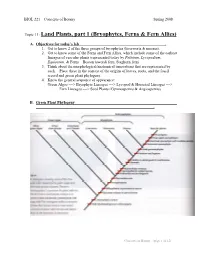 Topic 11: Land Plants, Part 1 (Bryophytes, Ferns & Fern Allies)