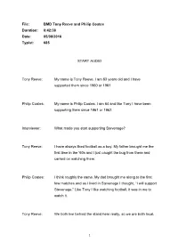 File: BMD Tony Reeve and Philip Coates Duration: 0:42:38 Date: 05/08/2016 Typist: 685