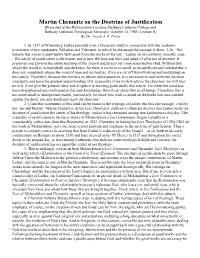 Martin Chemnitz on the Doctrine of Justification