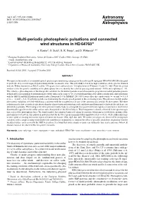 Multi-Periodic Photospheric Pulsations and Connected Wind Structures in HD 64760