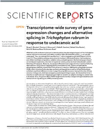Transcriptome-Wide Survey of Gene Expression Changes and Alternative Splicing in Trichophyton Rubrum in Response to Undecanoic A
