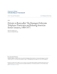 Detente Or Razryadka? the Kissinger-Dobrynin Telephone Transcripts and Relaxing American-Soviet Tensions, 1969-1977