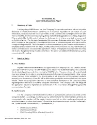 I. Statement of Policy