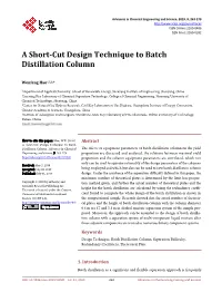 A Short-Cut Design Technique to Batch Distillation Column