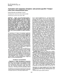 Activation and Expansion of Hapten- and Protein-Specific T Helper Cells from Nonsensitized Mice CONRAD HAUSER and STEPHEN 1