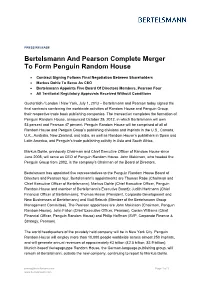 Bertelsmann and Pearson Complete Merger to Form Penguin Random House