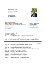 Paul Am Van Lange Professor Vu Amsterdam the Netherlands
