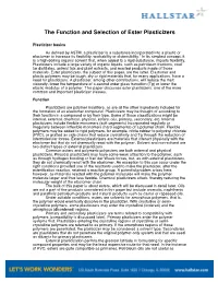 The Function and Selection of Ester Plasticizers