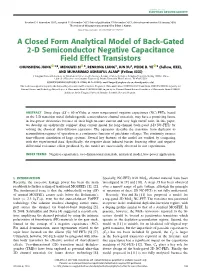 A Closed Form Analytical Model of Back-Gated 2-D Semiconductor Negative Capacitance Field Effect Transistors