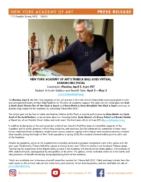New York Academy of Art Press Release New York