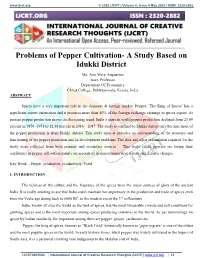 Problems of Pepper Cultivation- a Study Based on Idukki District