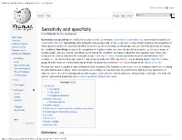 Sensitivity and Specificity. Wikipedia. Last Modified on 16 November 2013