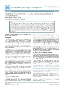 Using Theory of Constraints to Control Manufacturing Systems