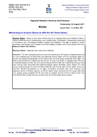 Regional Weather Inference and Forecast Morning Meteorological Analysis (Based on 0830 Hrs IST Observations)