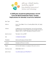 A 3400 Year Lacustrine Paleoseismic Record from the North Anatolian Fault, Turkey: Implications for Bimodal Recurrence Behavior