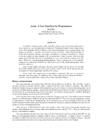 Acme: a User Interface for Programmers Rob Pike AT&T Bell Laboratories Murray Hill, New Jersey 07974
