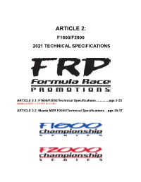 Article 2: F1600/F2000 2021 Technical Specifications