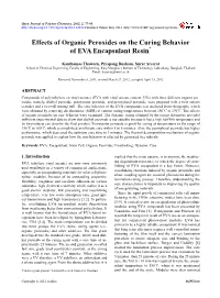 Effects of Organic Peroxides on the Curing Behavior of EVA Encapsulant Resin*