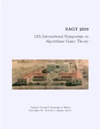 SAGT 2019 12Th International Symposium on Algorithmic Game Theory