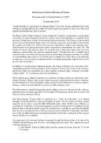 Destruction of Cultural Heritage in Yemen Statement Made by Kristin
