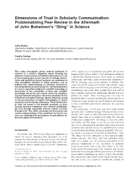 Dimensions of Trust in Scholarly Communication: Problematizing Peer Review in the Aftermath of John Bohannon’S “Sting” in Science