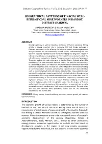 Geographical Patterns of Finacial Well-Being of Coal Mine Workers in Dandot, District Chakwal Exchequer and Foreign Income to the Mineral Producing Country