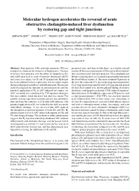 Molecular Hydrogen Accelerates the Reversal of Acute Obstructive Cholangitis‑Induced Liver Dysfunction by Restoring Gap and Tight Junctions