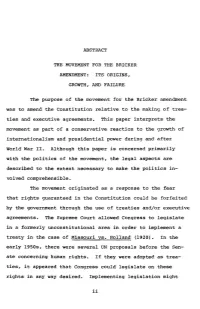 Abstract the Movement for the Bricker Amendment: Its