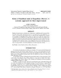 Status of Bandhani Units of Rajasthan (Mavar): a Systemic Approach for Their Improvement