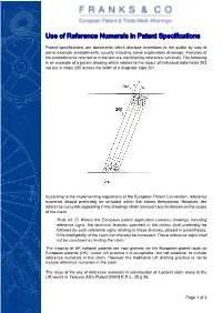 Use of Reference Numerals in Patent Specifications