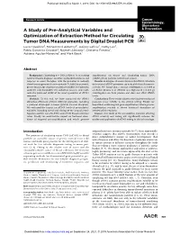 A Study of Pre-Analytical Variables and Optimization of Extraction Method for Circulating Tumor DNA Measurements by Digital Droplet PCR