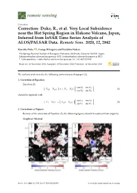 Correction: Doke, R., Et Al. Very Local Subsidence Near the Hot Spring Region in Hakone Volcano, Japan, Inferred from Insar Time Series Analysis of ALOS/PALSAR Data