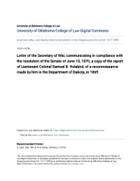 Letter of the Secretary of War, Communicating in Compliance with the Resolution of the Senate of June 13, 1870, a Copy of the Report of Lientenant Colonel Samuel B