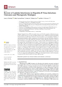 Review of Lambda Interferons in Hepatitis B Virus Infection: Outcomes and Therapeutic Strategies