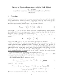 Weber's Electrodynamics and the Hall Effect