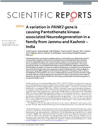 A Variation in PANK2 Gene Is Causing Pantothenate Kinase
