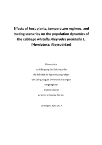 Effects of Host Plants, Temperature Regimes, and Mating Scenarios on the Population Dynamics of the Cabbage Whitefly Aleyrodes Proletella L