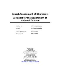 Expert Assessment of Stigmergy: a Report for the Department of National Defence