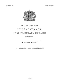 Index to the House of Commons Parliamentary