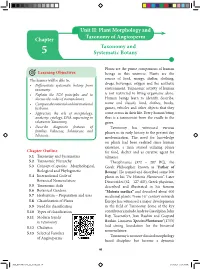 Plant Morphology and Taxonomy of Angiosperm Chapter Taxonomy and 5 Systematic Botany