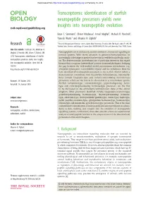 Transcriptomic Identification of Starfish Neuropeptide Precursors Yields New Rsob.Royalsocietypublishing.Org Insights Into Neuropeptide Evolution Dean C